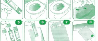 Stages of collecting stool for analysis.